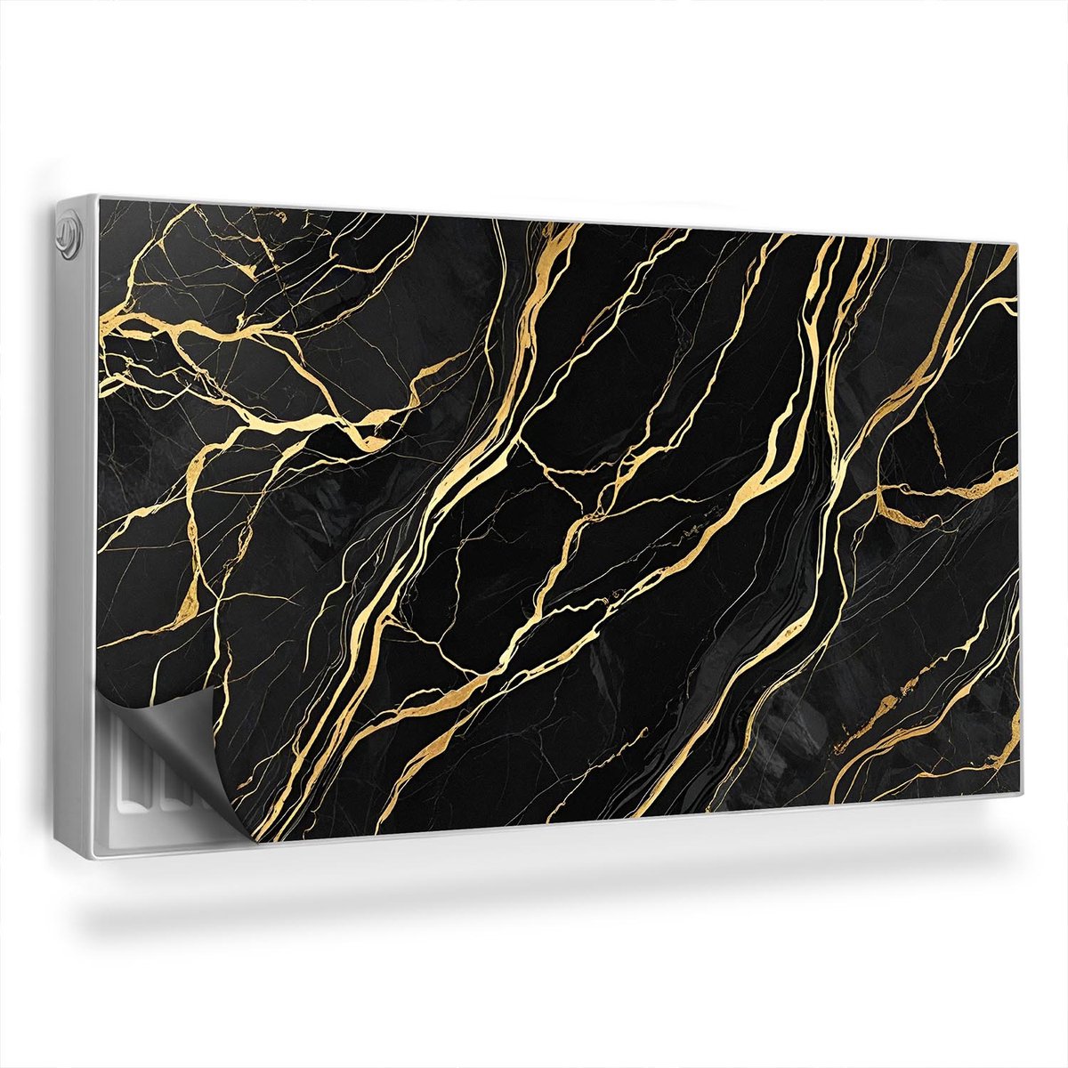 Wallfluent Magnetische Radiatorfolie - Magnetische Radiatorbekleding - 110x60 cm - Stijlvolle Scheuren In De Glamour Van Steenmarmer - Radiatorfolie -40 Tot 60°C - Zwart Marmer Radiator Afdekmat