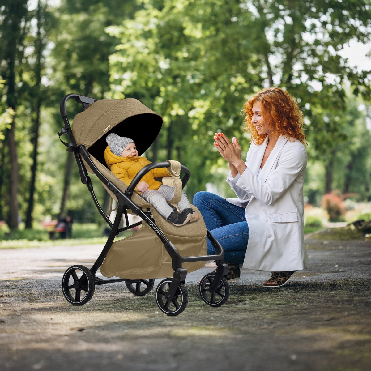 Memores Plooibuggy Taupe - Buggy Inklapbaar - Inclusief Regenhoes en Bekerhouder - Peuter - Extra licht & Compact voor Vliegtuig, Auto & OV - Extra Veilig en Wendbaar door Grote Massieve Wielen - Tot 4 jaar - Kinderwagens - Wandelwagen - M1 – foto 7