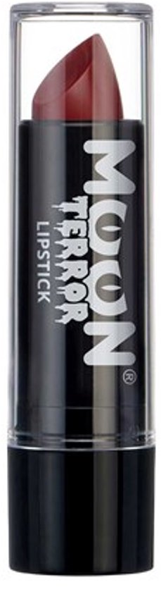 Bruinrode Moon Terror lippenstift in transparante verpakking.