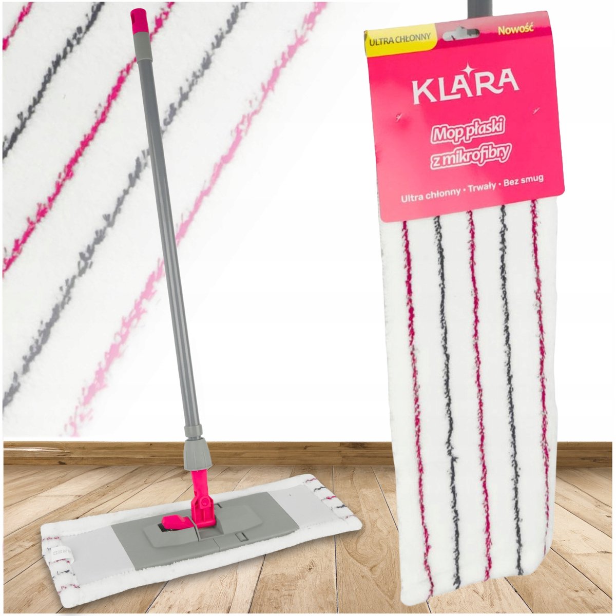 Telescoop Mop Grijs met Microvezel Reserve + Vloerreiniger