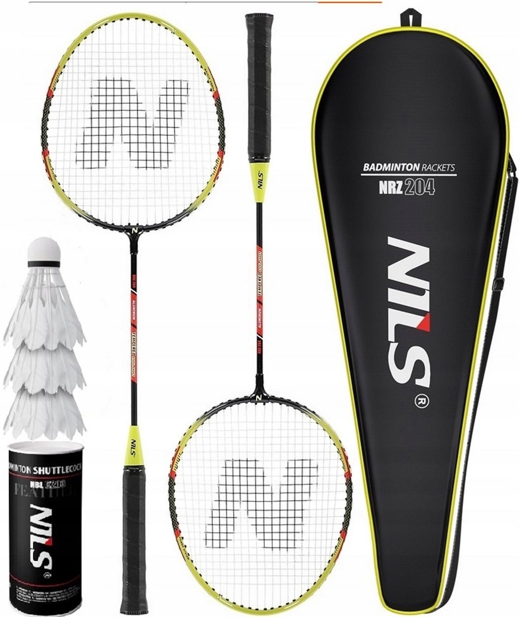 Badmintonset: 2 rackets, 3 shuttles, tas - Nils