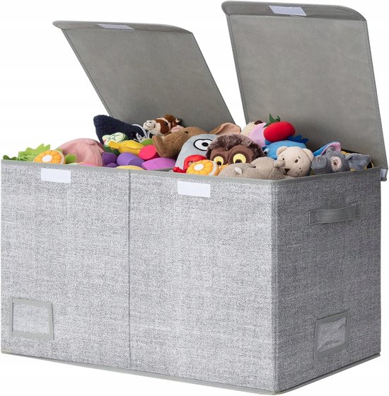 DIMJ Opbergdoos, opvouwbaar, voor kinderen, met deksel en handvat, speelgoedkist voor jongens, mand, beige, 2 stuks