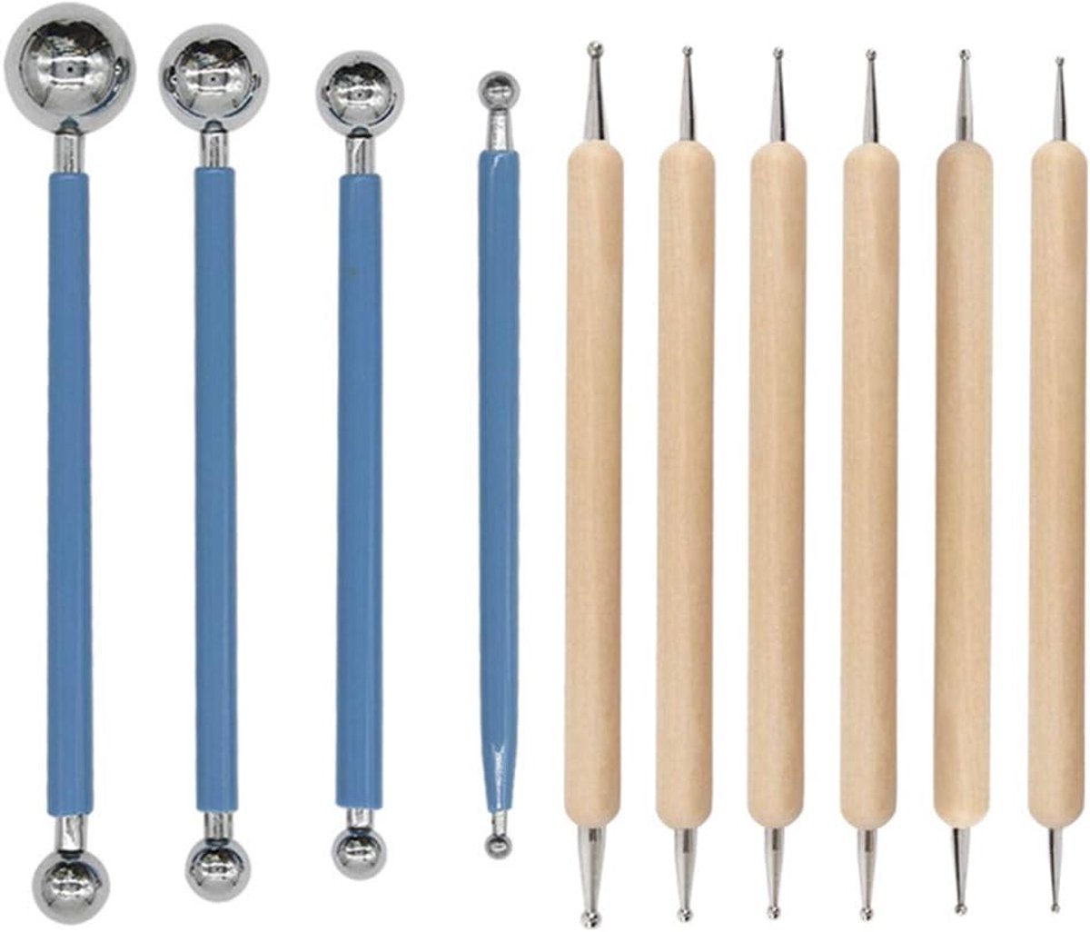 10-delige pointillisme-gereedschapsset - reliëfpennen - traceerpennen - geschikt voor het beschilderen van rotsen, nail art, pottenbakken, kleimodelleren, carbon transferpapier, decoraties en doe-het-zelf-kunst en -knutselwerk (blauw, hout)