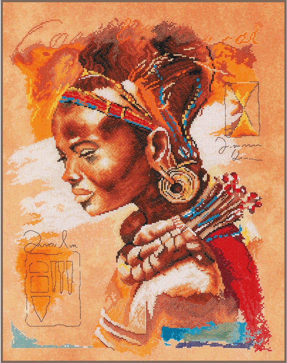 Lanarte Borduurpakket - Borduurset - Borduurpakket volwassenen - Telpakket kit - 39 x 49cm - Afrikaanse vrouw - PN-0008009