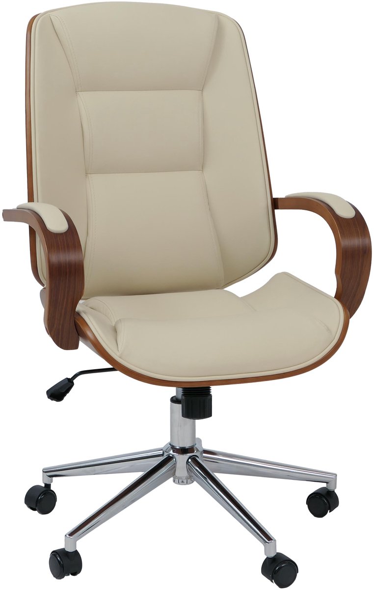 MCW Bureaustoel MCW-O83, draaistoel directiestoel, kunstleer (280 g/m²) gebogen hout MVG-gecertificeerd walnootlook ~ crème
