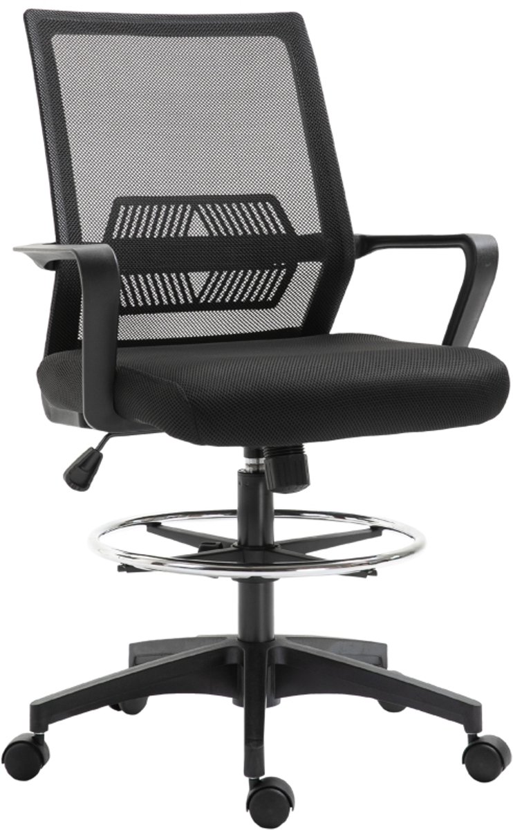 OKWISH Vergaderstoelen - Verstelbare Bureaustoel Met Gebogen Rugleuning - Wippfunctie, 360° Draaibaar Voor Thuiswerk - 64×59×124 cm - Metaal - Zwart