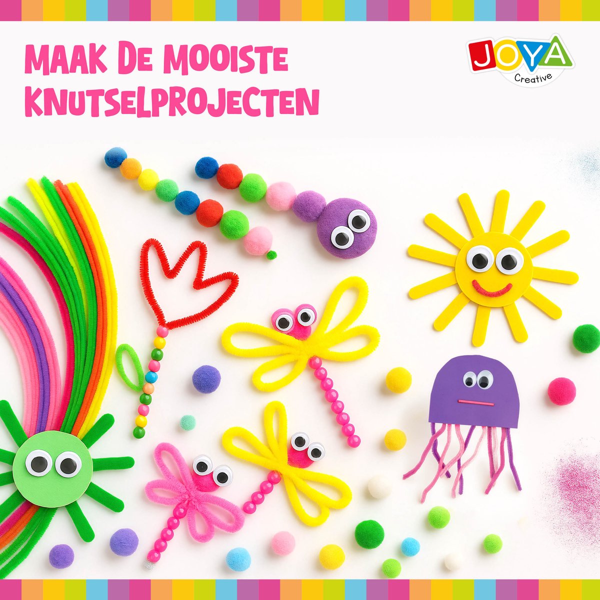 Joya Creative Knutselpakket Meisjes 1000+ - Knutselset met Inspiratieboekje - Knutselpakket voor Creatief Knutselen - Pipe Cleaners, Pompoms, Glitter - Knutselkoffer — afbeelding 7