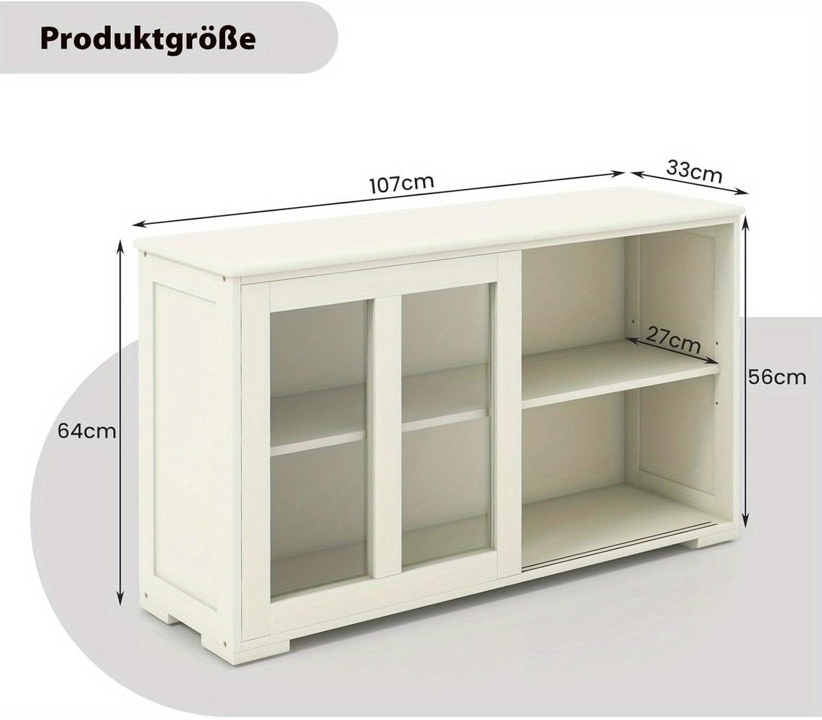 Dressoir – Sideboard – Kast – Opbergkast – Buffetkast – Wit – Schuifdeuren Van Veiligheidsglas – Verstelbare Binnenplank – 107x33x62,5 cm