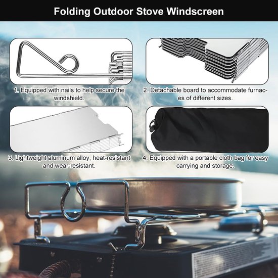 Inklapbaar Campingkooktoestel met Windscherm - 14 Platen, Lichte Bescherming, Perfect voor BBQ, Picknick en Kamperen — afbeelding 5