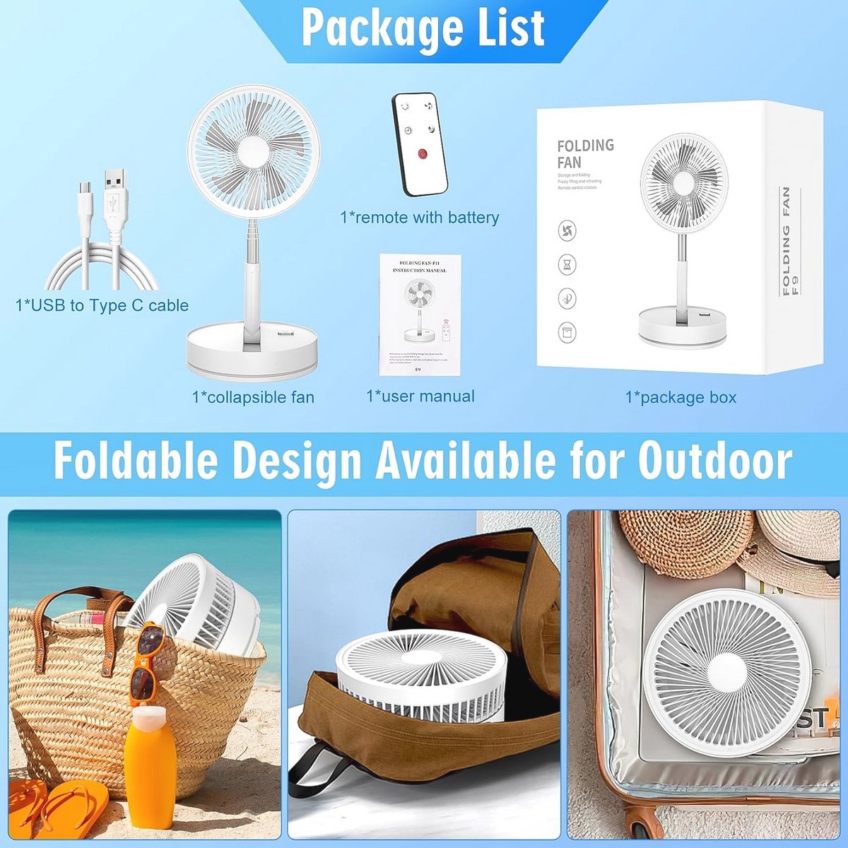 Stille Oscillerende Ventilator met Afstandsbediening - 9 Inch Mini-USB Tafelventilator met Timer - Draagbare Ventilator voor Slaapkamer, Kantoor en Camping