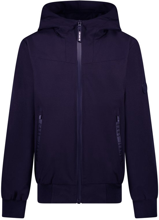 Veste bleu marine à capuche, fermeture éclair, logo Cars Jeans sur la manche et le côté.