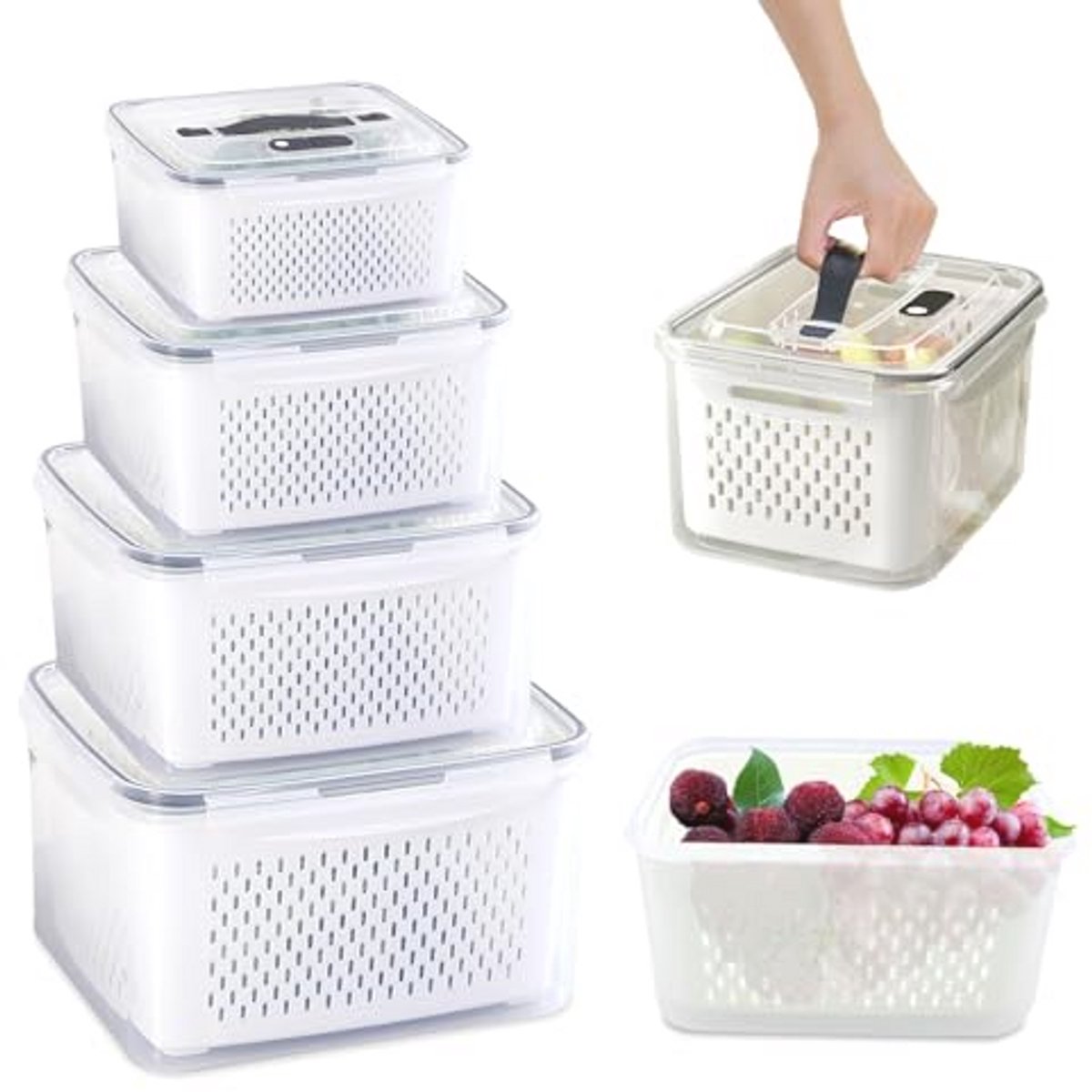 4 Opbergbakken voor Koelkast - Lekvrije Bewaarcontainers voor Groenten, Fruit en Zuivel - Ergonomisch Ontwerp