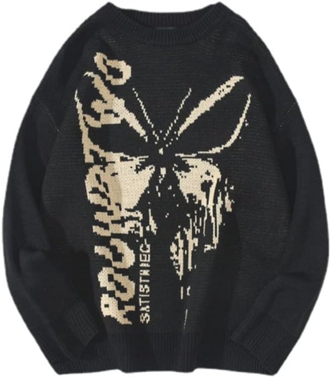 Oversized Gebreide Trui met Vlinder Design - Y2K Grunge Style voor Punk, Goth en Indie Fashion