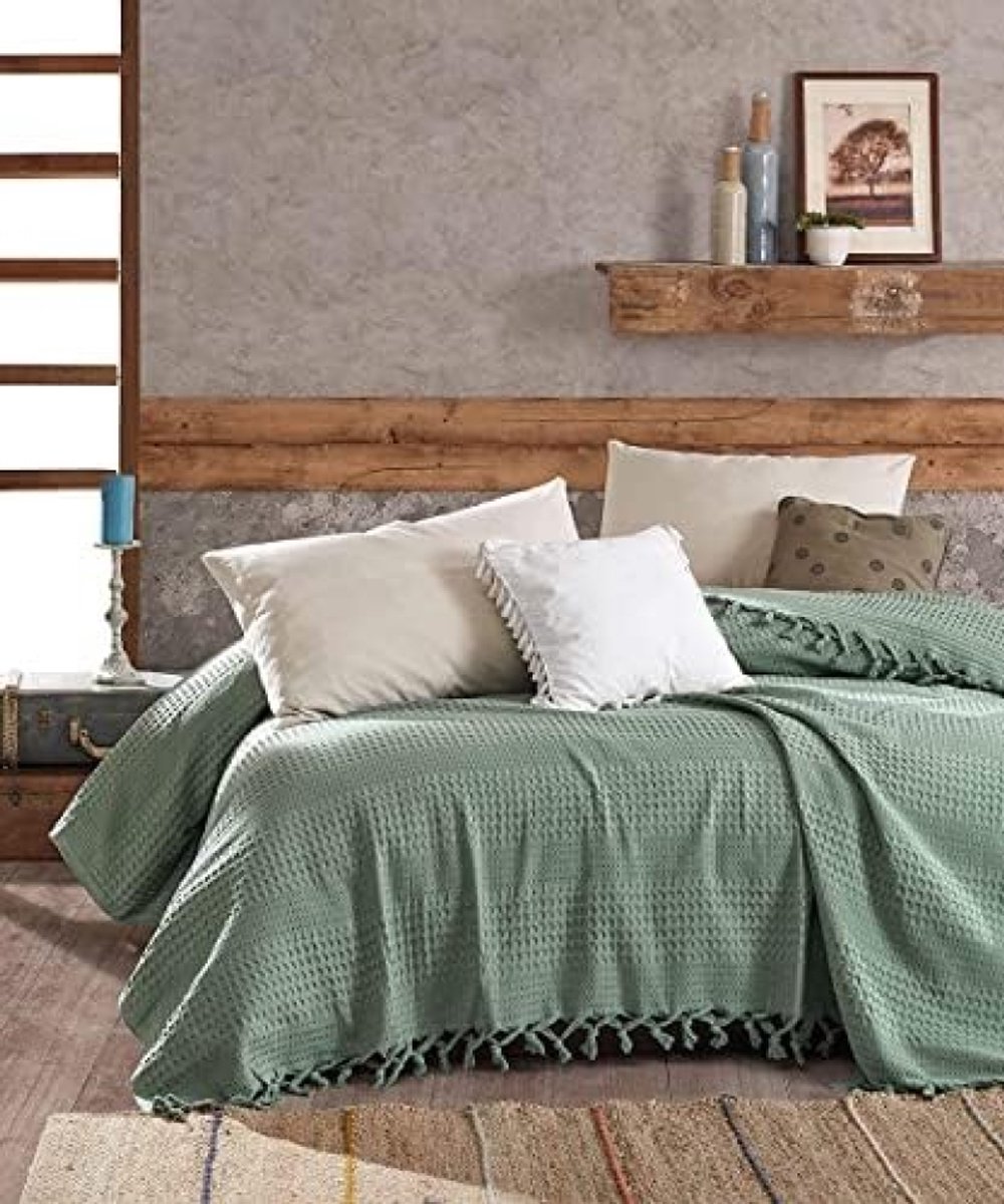 Stunq® Premium Beddensprei 220x240 cm - Zachte Katoenen Omkeerbare Deken Baby Groen