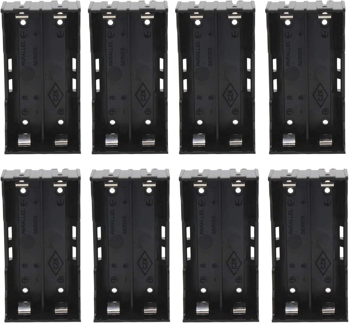8 Stuks 18650 Batterijhouder en Opbergdoos - 2 Slots Kunststof Batterijafdekking met Krokodillenklemmen