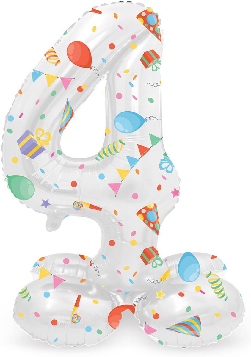 Verjaardag Luchtballon Cijfer 4 - 72 cm - Geen Helium Nodig - Kleurrijke Decoratie
