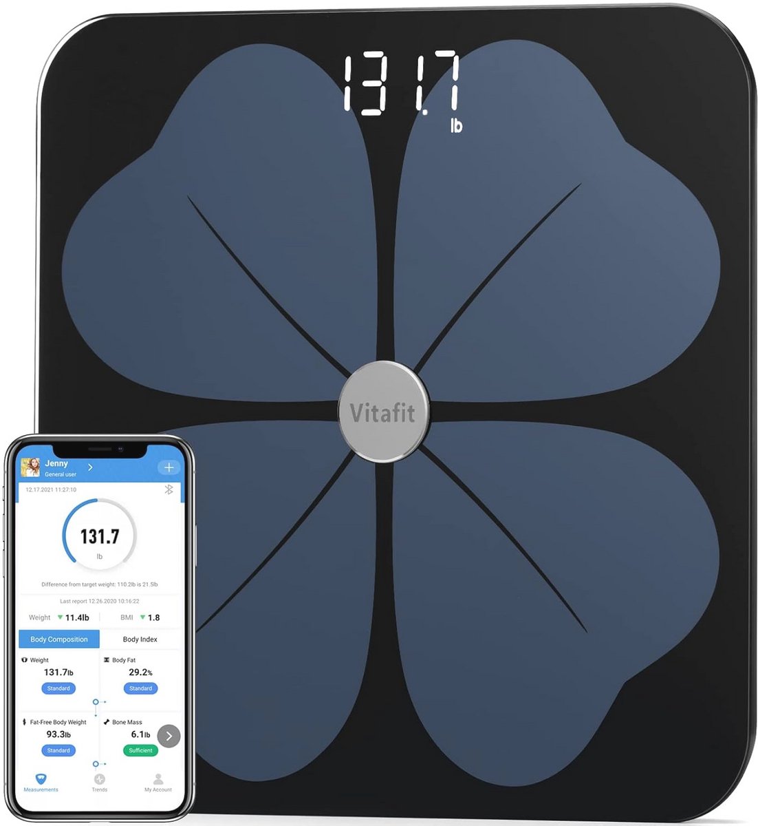 Slimme digitale lichaamsvetweegschalen voor Gewicht en BMI met gezondheidsmonitor en synchronisatie-app