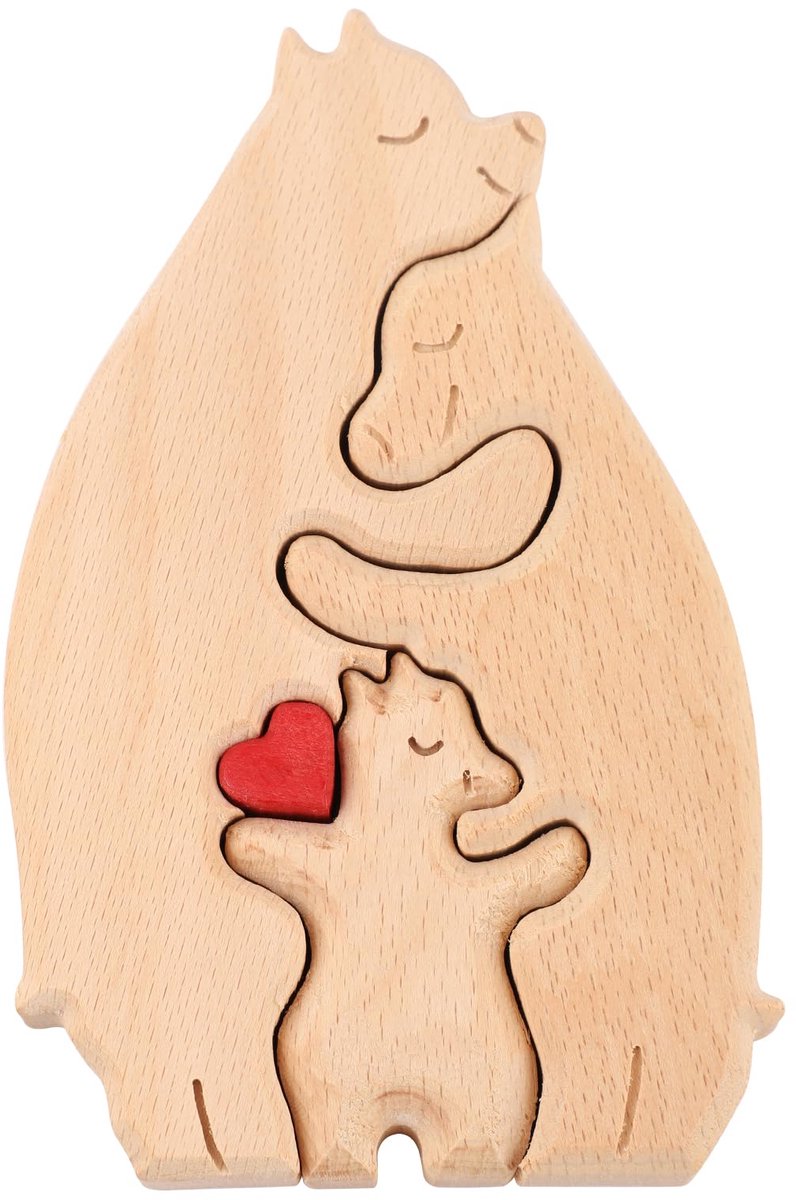 Personalized Bear Family Wooden Art Puzzle, Wooden Bear Puzzle Loving Blank Family Bear Sculpture with Heart Decorative Housewarming for Dad Mother Home Decoration (3 Bears)