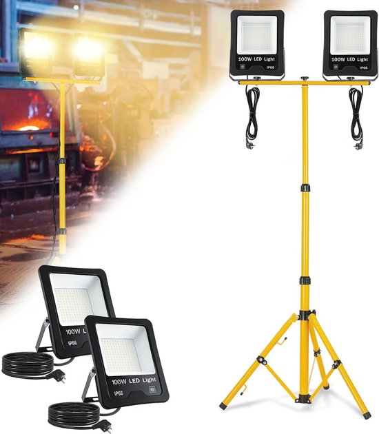 Led-bouwspot met zonnebatterij met statief, accu met 13200 mAh capaciteit, oplaadbare werkspot, 8000 lumen, voor kamperen, studio