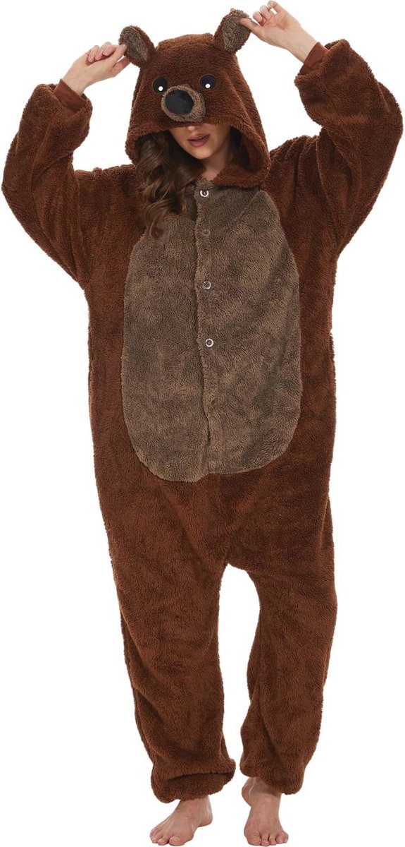 Unisex Slaappak met Capuchon - Warm en Zacht Nachtkleding Jumpsuit voor Volwassenen