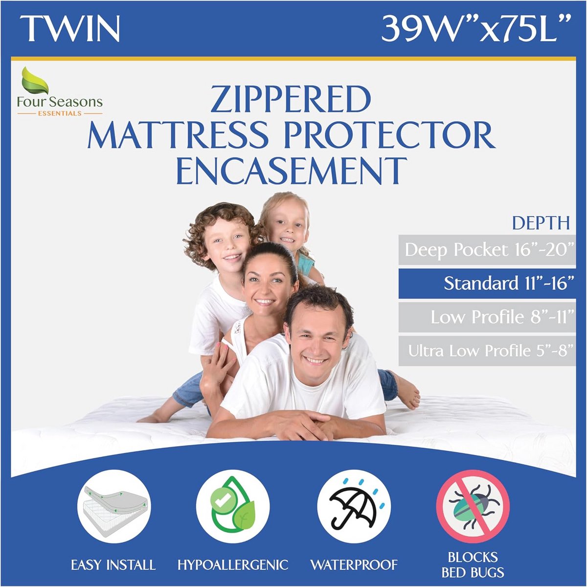 Waterdichte Hypoallergene Matrasbeschermer voor Twin Size Bed