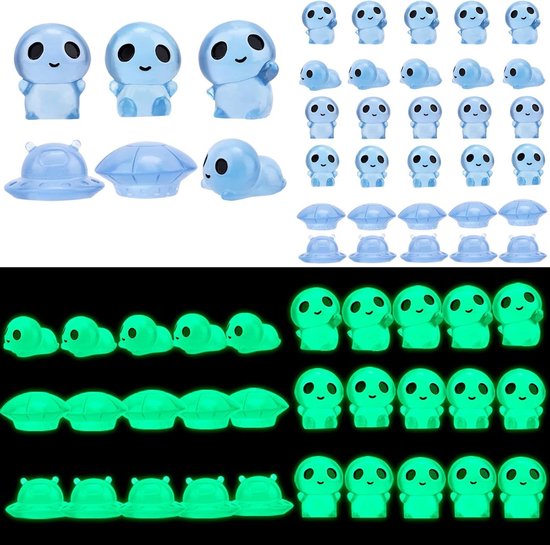 E-Ambar - Set van 60 Mini Glow-in-the-dark Aliens voor Grappige Verstopspelletjes - Ruimtefeest, Halloween, Pasen deco