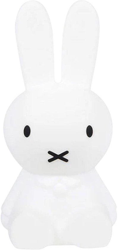Wit Miffy-lampje met lange oren en kruisjesmondje, op een witte achtergrond.