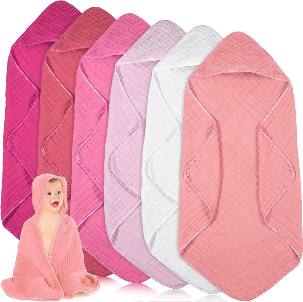 Mousseline babyhanddoeken met capuchon - 6 stuks - 32" x 32" - Absorberend en zacht voor pasgeborenen