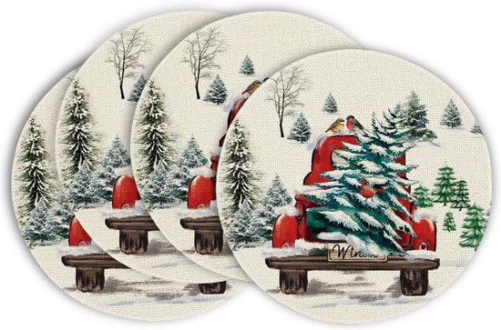 Protection Table Lavable Sets De Table KERYCHIN 12 Pcs - Cuir Synthétique - Ronds 34cm - Résistants à La Chaleur 100°C - Noir Set De Table