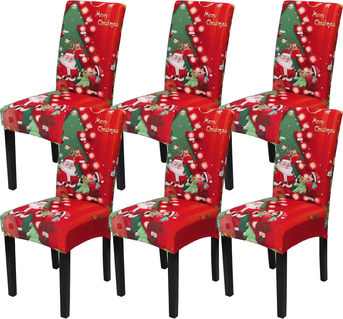 Kerst Stoelhoezen 6 Stuks – Rekstof Eetkamerstoel Covers met Kerstdessin – Universeel voor Stoelen, Bescherming tegen Vlekken en Krassen – voor Eetkamer, Keuken, Hotel, Restaurant, Feest en Kerstdiner – Rood