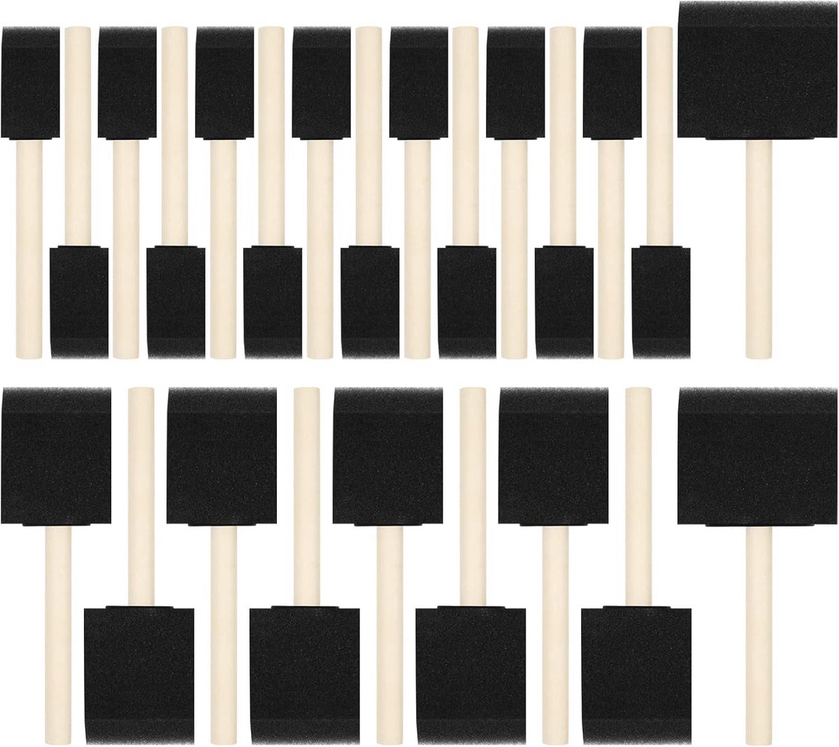 Set van 24 schuimpenselen met houten handvat - verschillende maten (1, 2 en 3 inch)