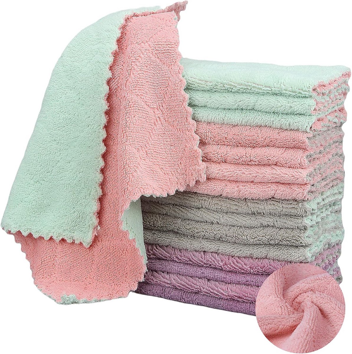Microvezel theedoeken 16 stuks 10x10 inch superabsorberend koraalfluweel