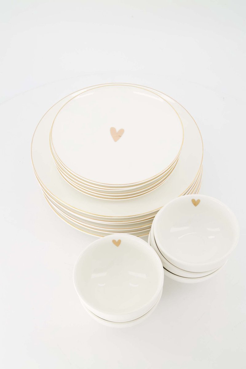 Zusss Cadeauset Diner & Ontbijt L Goud Hartje - Verjaardag - Cadeau Keramiek Wit/Goud