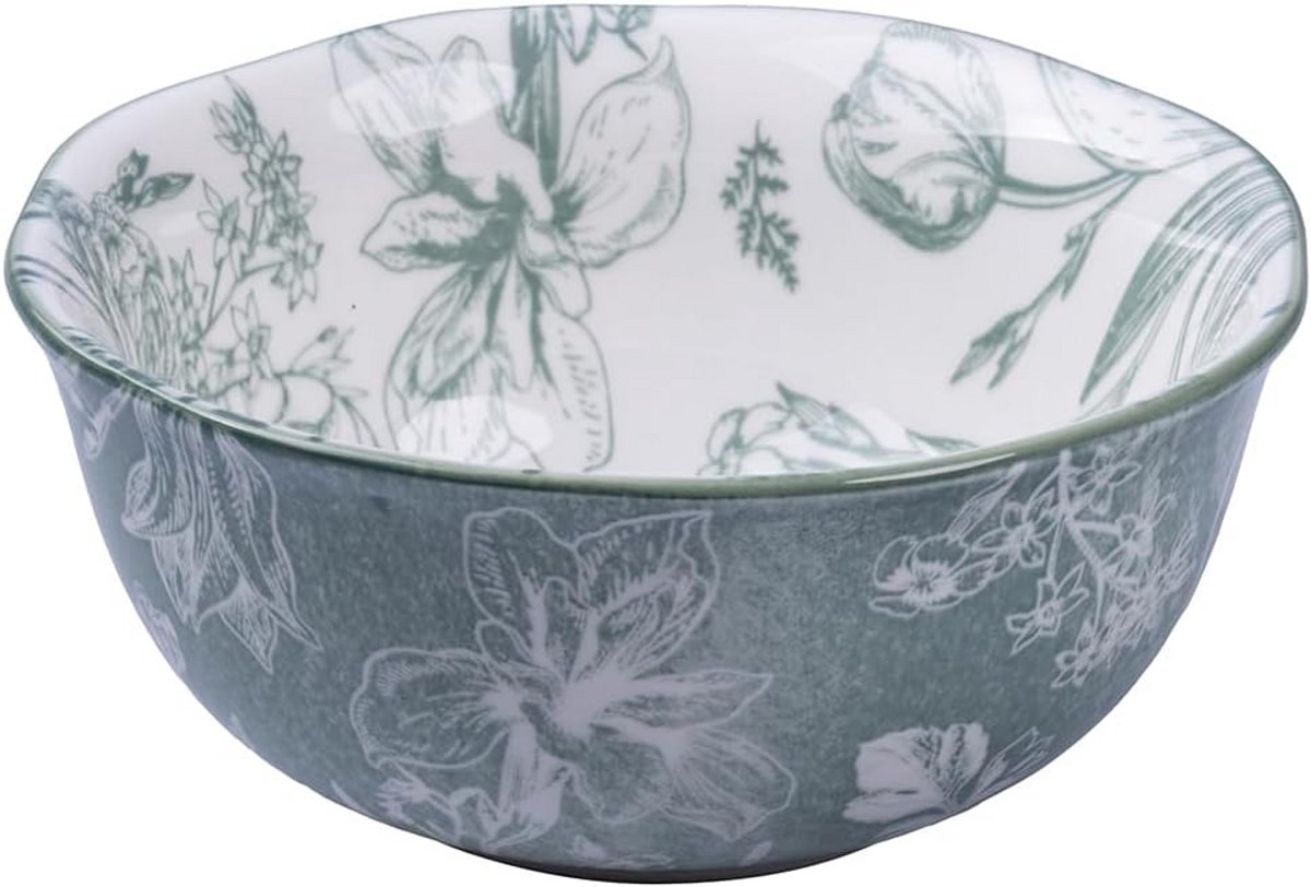 Set van 3 Porseleinen Schalen met Bloemendecor in Groen - Fleurette Design