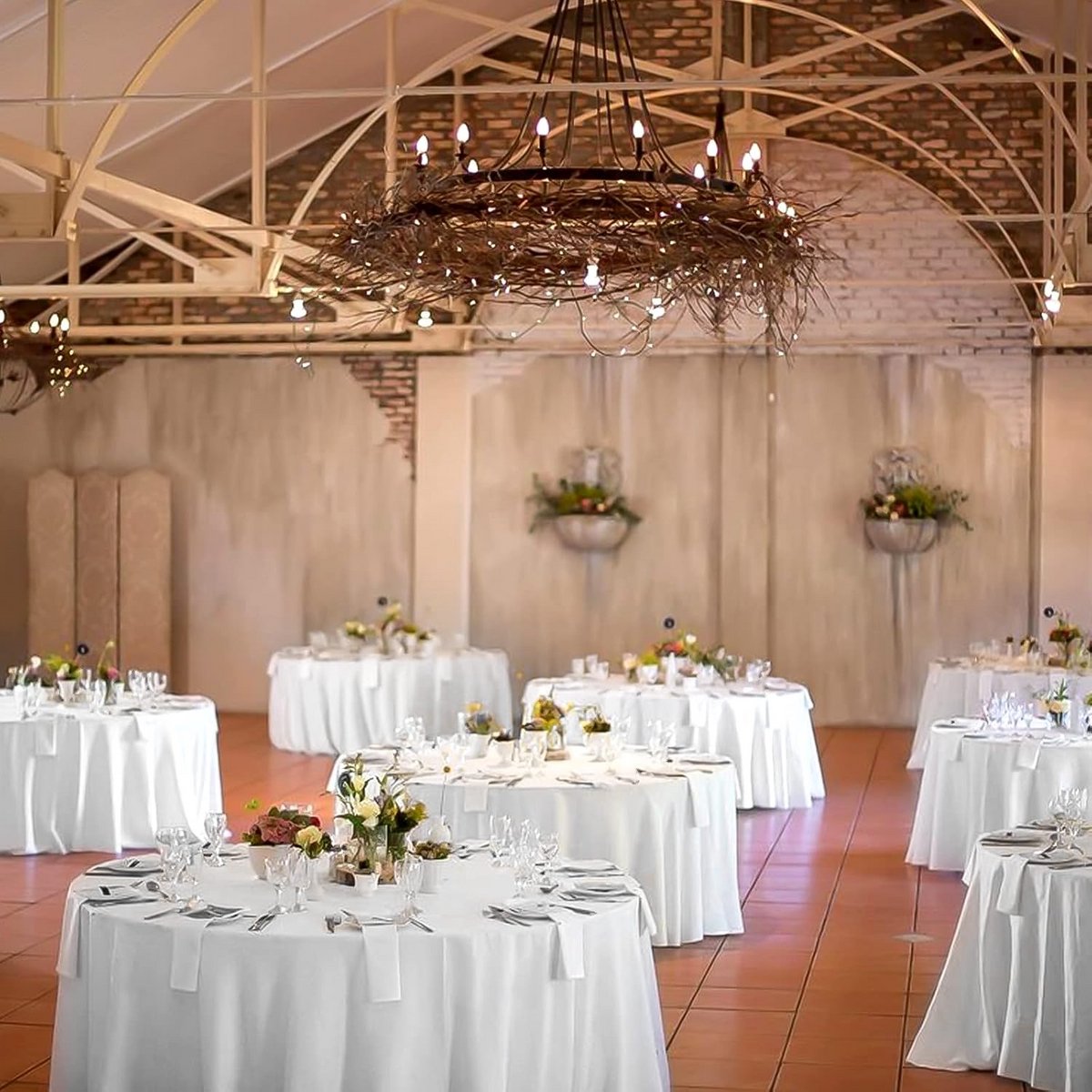 8 Stuks Ronde Tafelkleden Wit Polyester 229 cm Wasbaar voor Feest en Diner