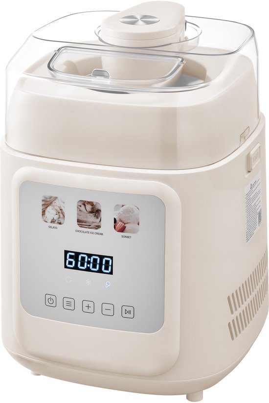 Automatische IJsmachine - Met Ingebouwde Compressor - 1 Liter Inhoud - Zonder Voorvriezen - 4 Programma's - Gelato/Roomijs/Sorbet/Frozen Yoghurt - Wit van Merkloos — afbeelding 2
