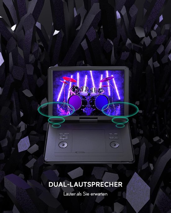 17,5'‘ Draagbare DVD Speler Auto met 15,6’' draaibaar HD-scherm, 6 uur batterijduur, ondersteunt meerdere formaten/SD/USB, tv/projector-synchronisatie, schokbestendig & opslagfunctie, stereoluidsprekers van Boifun — afbeelding 4