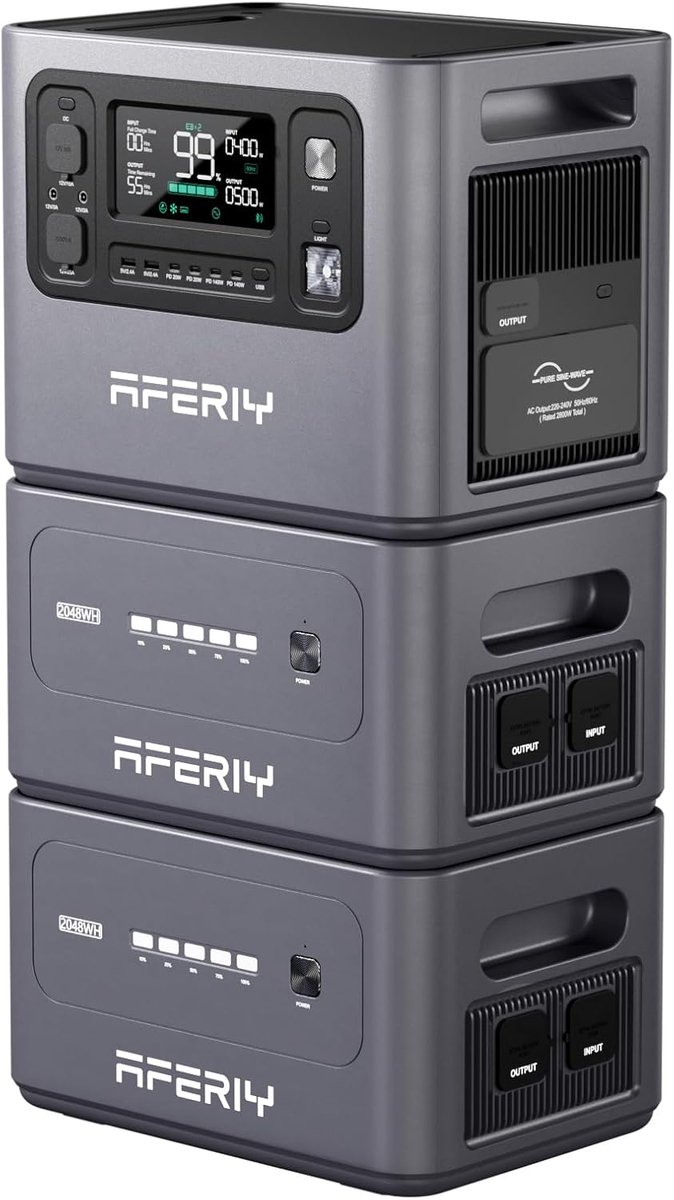 AFERIY 6144Wh Powerstation - elektrische generator - 2800W met 2 extra accu's - draagbaar stroomstation met uitbreidbare capaciteit - zonnegenerator voor thuis/camper/stroomuitval