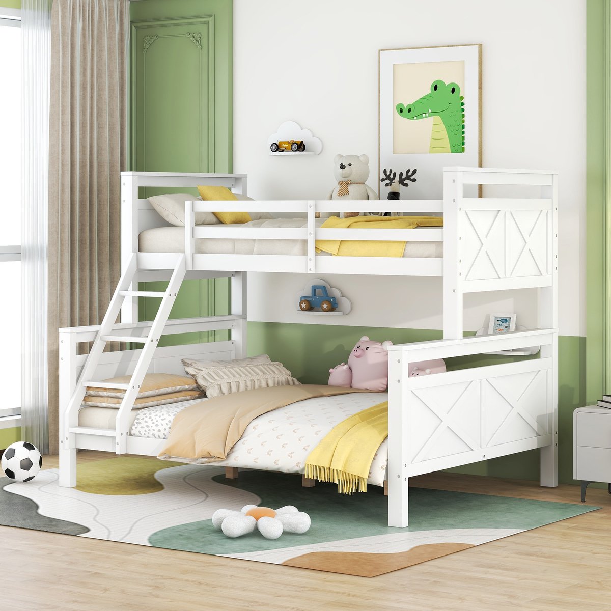 STILVORA Stapelbed 90x200/140x200 cm – Omkeerbaar Tot 2 Losse Bedden – Hellende Ladder Met Veiligheidshek – Grenen;MDF – Wit – Zonder matras