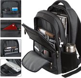 Vodlbov Laptoprugzak, 17 inch, grote capaciteit, heren, waterdicht, diefstalbeveiliging, rugzak voor laptop, met USB-oplaadaansluiting, functionele rugzak voor reizen, zaken, college, dames, zwart