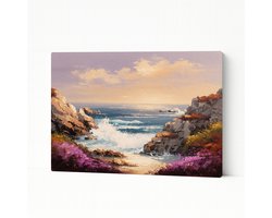 Golfslag in rotskust – woondecoratie – Canvas schilderij – 60x40 cm