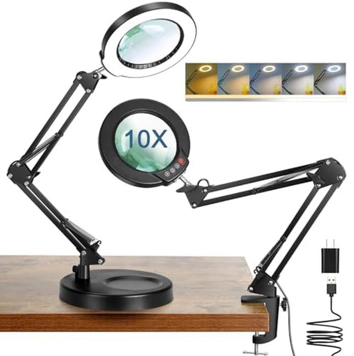 Vergrootglas met Licht en Standaard - Dimbare 2-in-1 LED Computerlamp voor Handwerk en Lezen