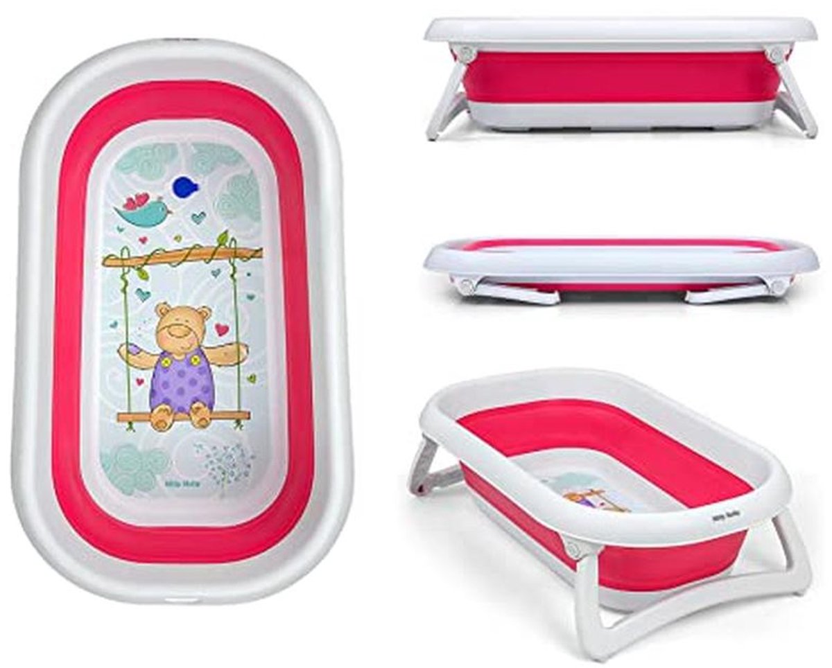 Opvouwbaar Babybad met Thermometer en Antislipfunctie - Aqua Roze