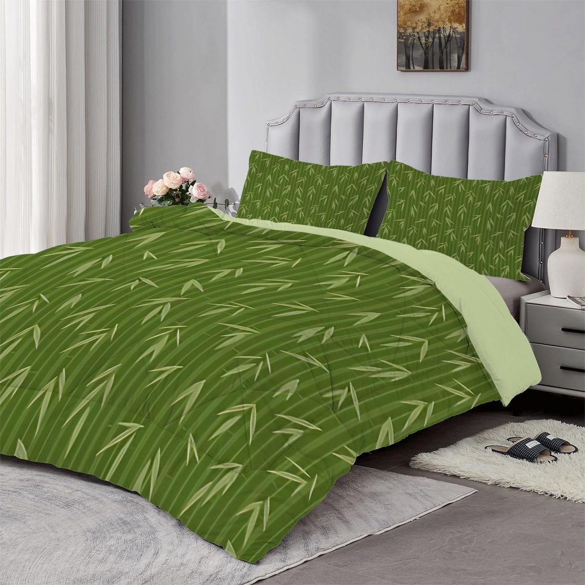 Veganistisch Dekbed Groen 140x200 cm 4 Seizoenen Inclusief Kussensloop