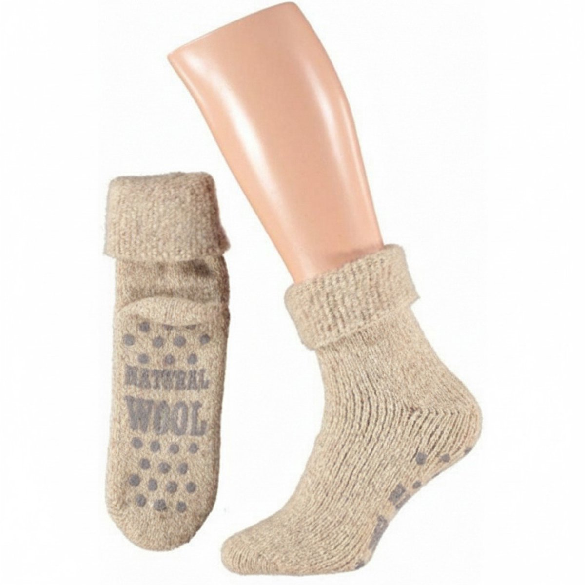 Apollo Huissokken/slofsokken - unisex - 43-46 - wol - beige - anti slip sokken - warme winter sokken