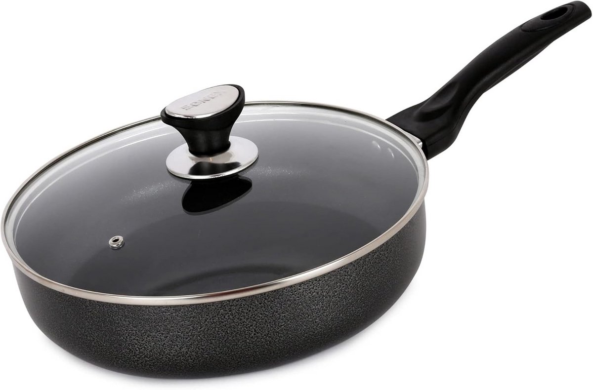 Inductie koekenpan 24 cm met glazen deksel - Antiaanbaklaag - Geschikt voor inductie