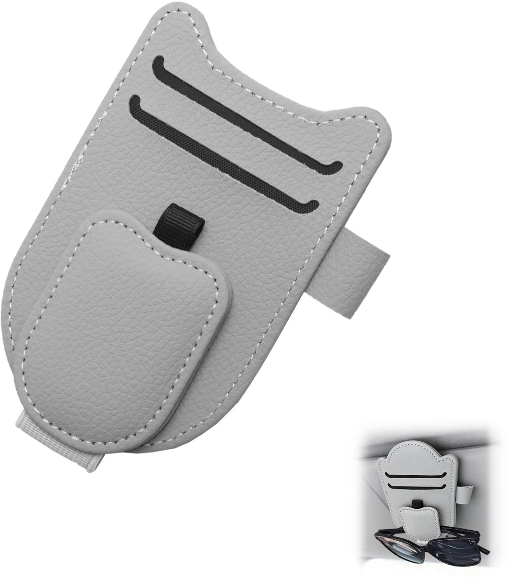 IMPERATORIS® Zonneklep Organizer Auto - Opberghoes voor Pasjes, Bril en Pennen - Bevestiging aan Zonneklep - Universeel - Grijs