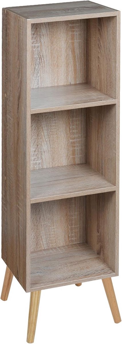 Houten Boekenkast 3 Vakken - Scandinavische Stijl met Eiken Kleur en Houten Poten