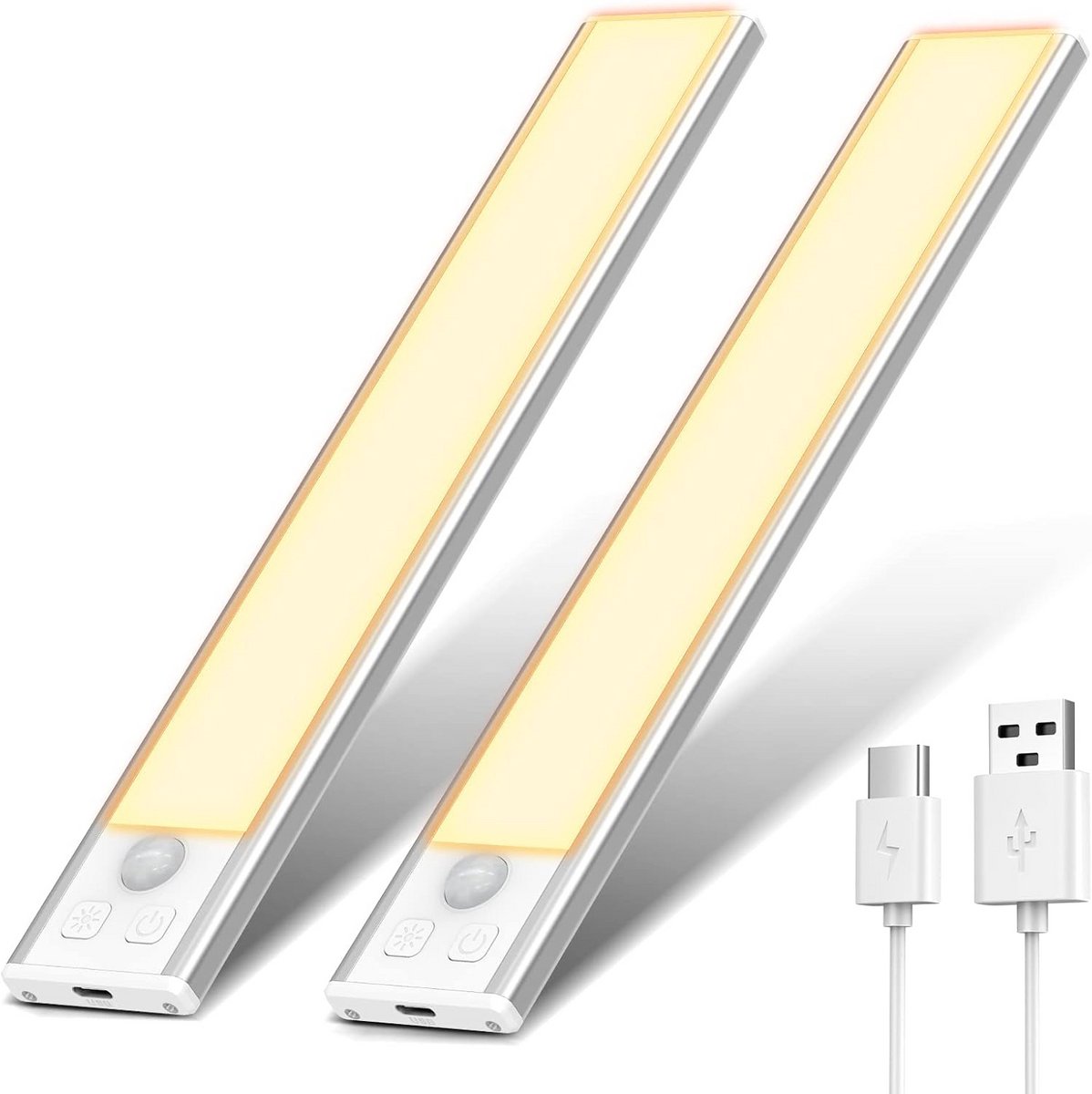 Opzetverlichting LED met Bewegingsmelder 2 Stuks - Traploos Dimbaar Warmwit (3000K) - USB Oplaadbaar Kastverlichting