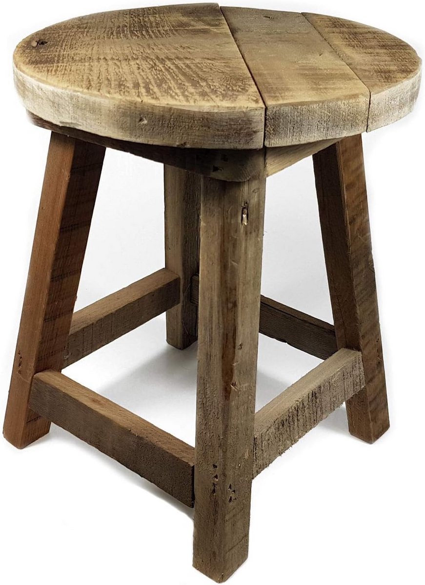 Rustieke Houten Kruk - Massieve Houtdecoratie - 32x26 cm